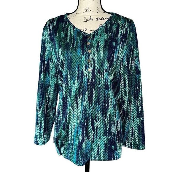 Bon Worth aqua blouse medium petite - Picture 4 of 6